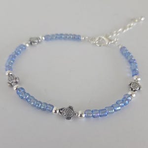 AB Blue Ankle Bracelet with Silver Sea Turtles
