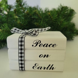 Peace on Earth Mini Book Stack, Christmas Mini Wooden Book Stack, Christmas Tier Tray Decor