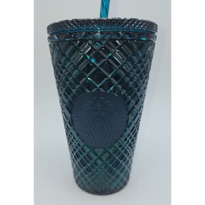 Starbucks Holiday Christmas 2021 Grande Dark Green Jeweled Tumbler w Straw  16 oz