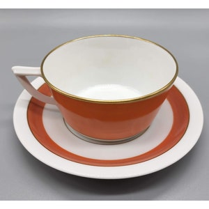 RARE 1938 Royal Copenhagen Jaegersborg Orange Gold Trim Porcelain Coffee/Tea Cup and Saucer