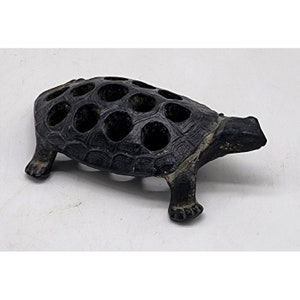 Vintage RARE Made in Japan Cast Iron Turtle Shaped 13 Opening Flower Frog NWOT