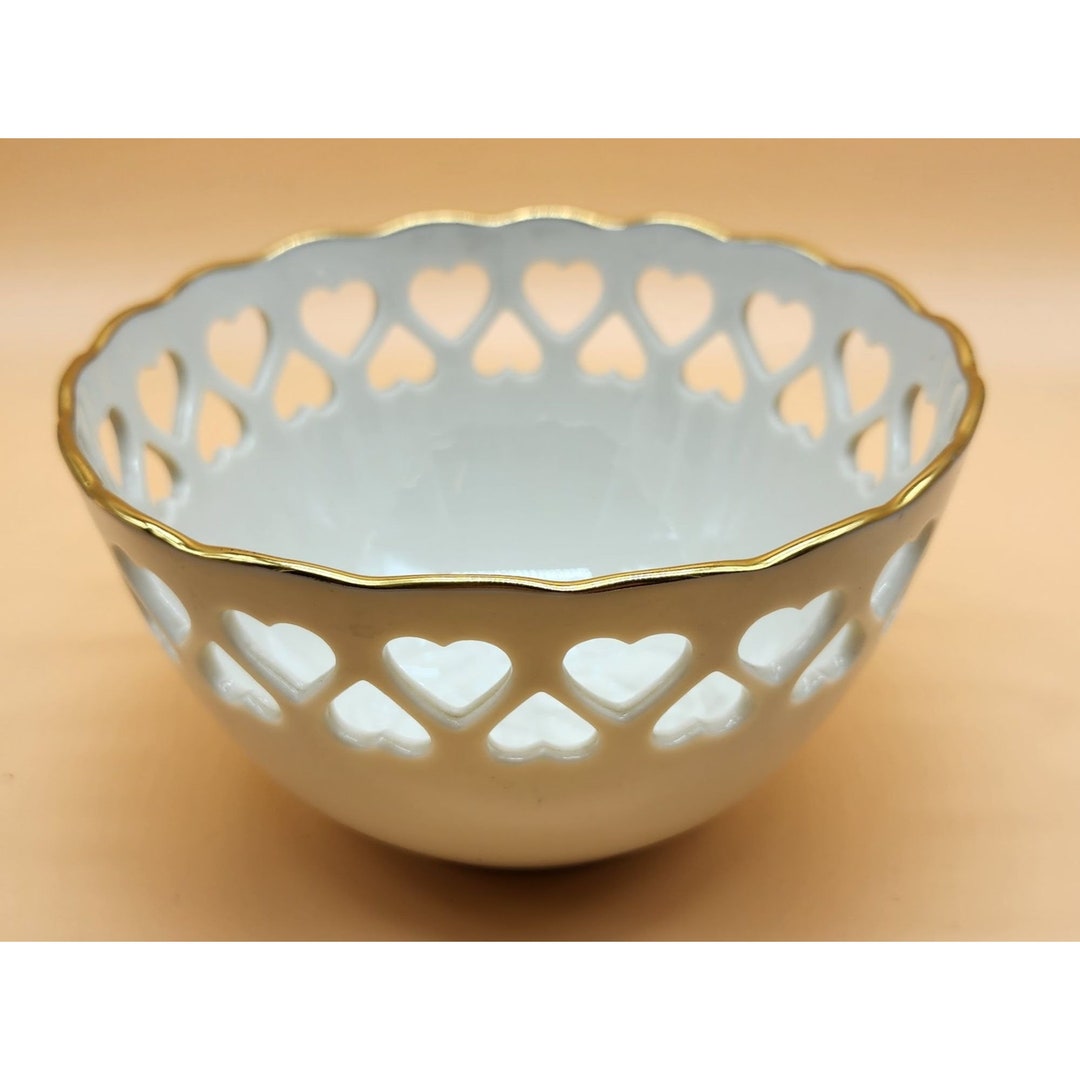 Lenox USA Porcelain 24k Gold Trim Heart Cutouts Rose Bottom Valentine's Day Candy Dish Etsy