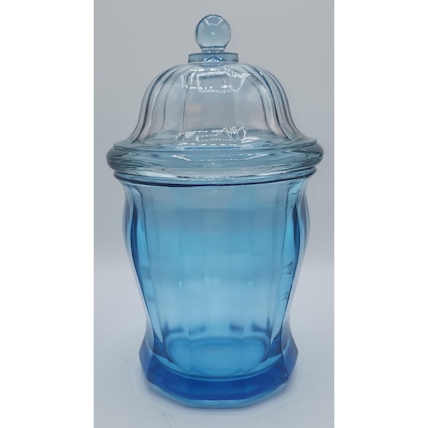 Frasco o bote de boticario con tapa azul “Le Bocal Bleu” de vidrio de Indiana vintage, nuevo en caja