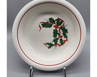 RARE Homer Laughlin Fiestaware Made in USA Christmas "Holly & Ribbons" Cereal/Soup Bowls Set of 6