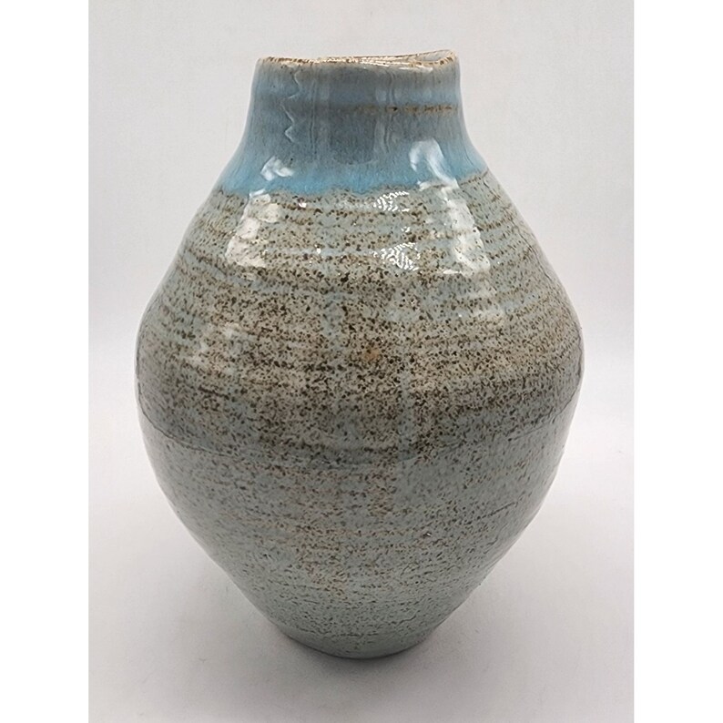 Handmade Wheel Thrown Signed Bea Blue & Green 8" Stoneware Art Pottery ...
