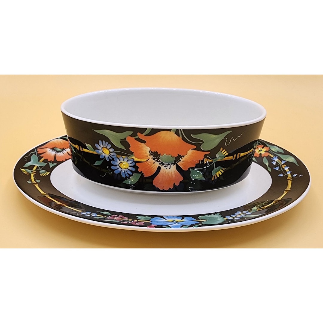Villeroy & Boch Luxembourg Xenia Black and Orange Floral Porcelain Gravy Bowl - Etsy