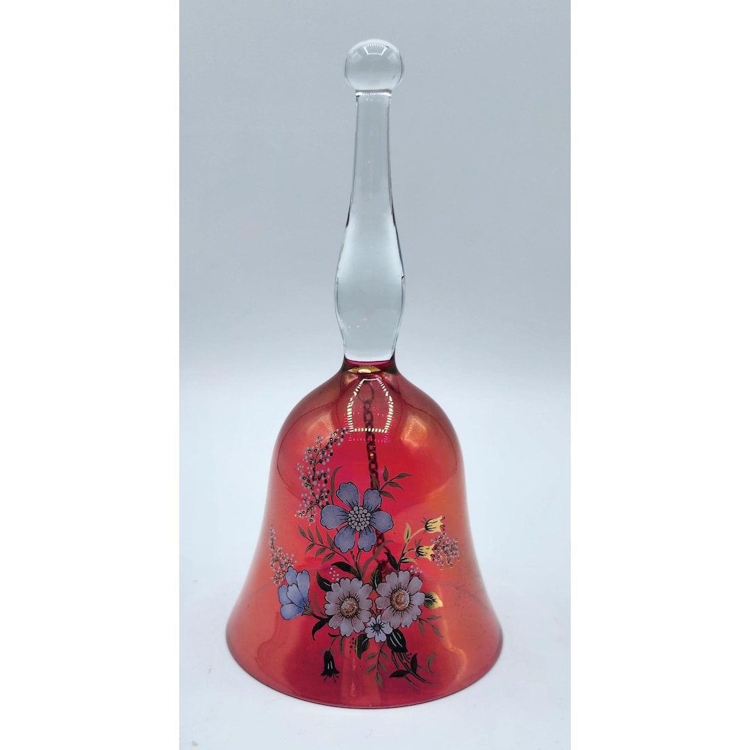 Vintage Bohemian Glass Red Floral Inlay Cranberry Glass Bell - Etsy