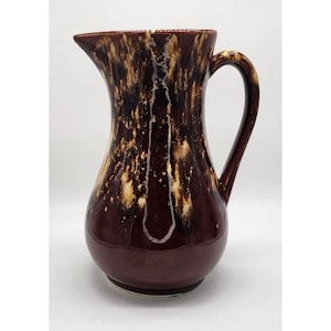 Vintage 1970s RRP & Co Roseville Pottery USA Brown Drip Glaze Ceramic Pitcher