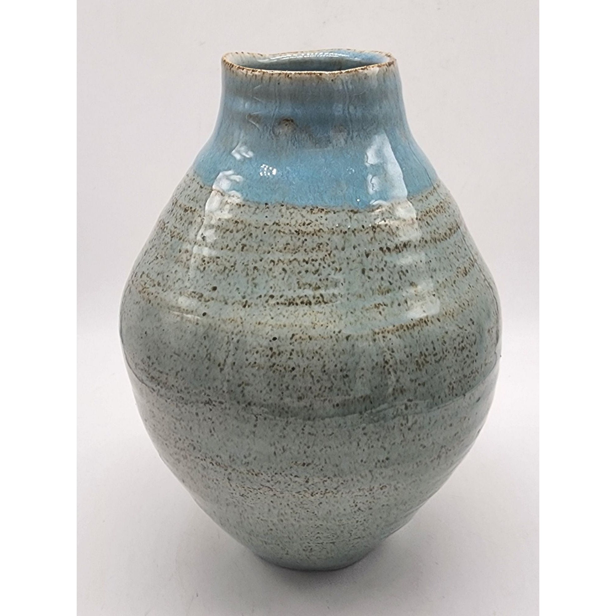 Handmade Wheel Thrown Signed Bea Blue & Green 8" Stoneware Art Pottery ...