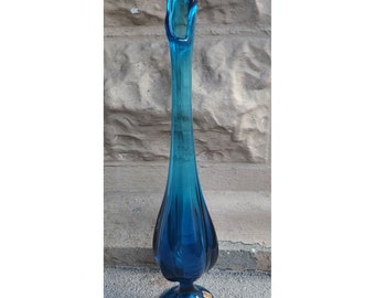 Viking MCM Bluenique Epic Blue Six Petal Swung Glass Pedestal Vase NWT 16"