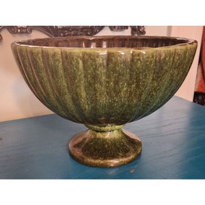 Vintage Haeger Pottery LARGE Green and Brown Pedestal Console Bowl/Planter MCM
