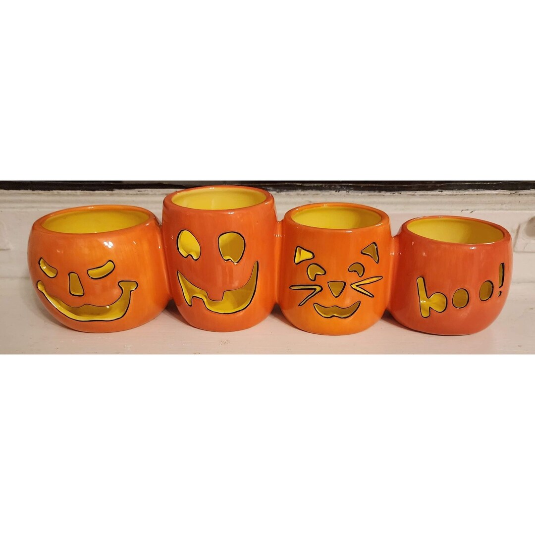 Vintage White Barn Candle Co Orange Halloween Jack O' Lanterns 4 Votive Candle Holder Etsy