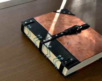 Custom Copper & Leather Coptic Handbound Journal / Book (9" x 12")