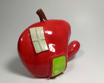 Ceramic apple house, apple sculpture, ceramic apple, ceramic fruit decor, ceramic house, kitchen fruit decor, display fruit, handmade fruit