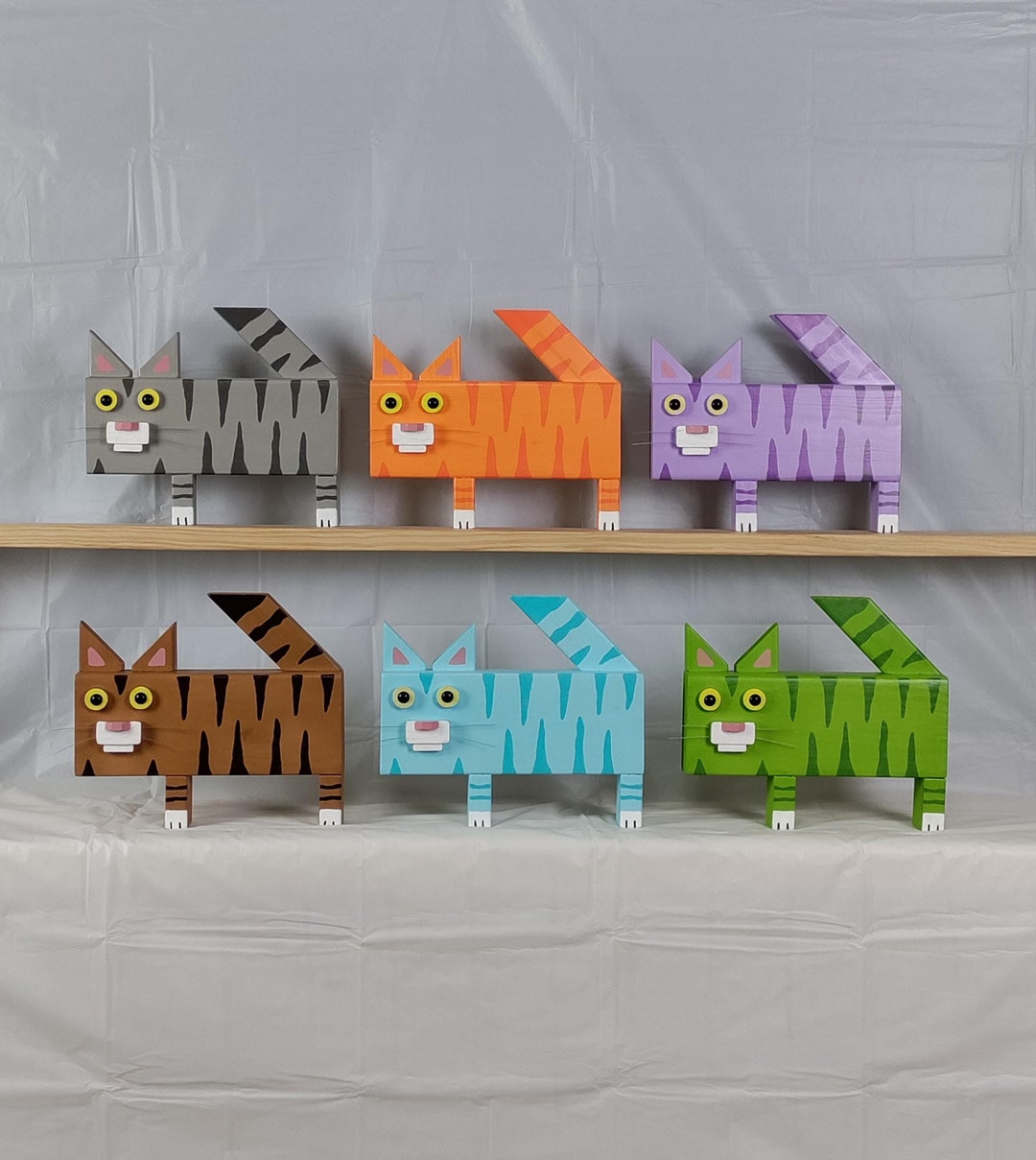 Wood Rectangle Cat, Whimsical Cat, Cat Sculpture, Cat Figurine, Cat ...