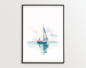 Minimalistisches Segelboot, Aquarell, Küstendekor