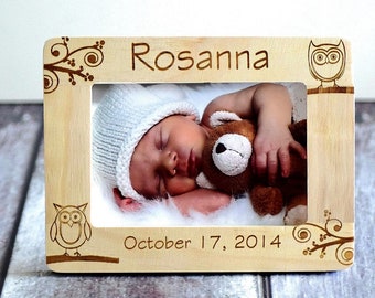 Personalized Baby Frame - New Baby Frame for Parents and Grandparents Frame- Birth Announcement- Wooden picture frame- Rustic- Owl theme