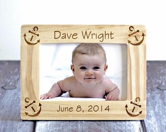 Baby Picture Frame- Cornici neonato- regalo per genitori- regalo neonato personalizzato - Cornice in legno 4x6- Cornice personalizzata- Tema nautico