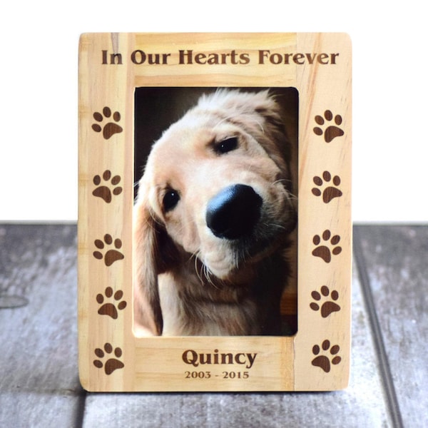 Pet memorial frame- Dog picture frame- wooden frame- pet picture frame- forever in our hearts- In our hearts forever- Wood burned frame