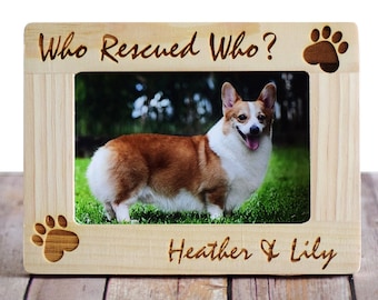 Who Rescued Who Engraved Pet Photo Frame: Personalized Dog/Cat Adoption Gift