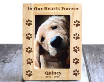 Pet memorial frame- Dog picture frame- wooden frame- pet picture frame- forever in our hearts- In our hearts forever- Wood burned frame