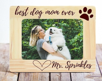 Marco de fotos de madera personalizado para mamá perruna: regalo con foto grabada para tu mascota