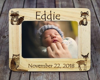 Baby Frame, Woodland theme, Baby gift, New mom, New Dad, Dad gift, Mom gift, Engraved Frame