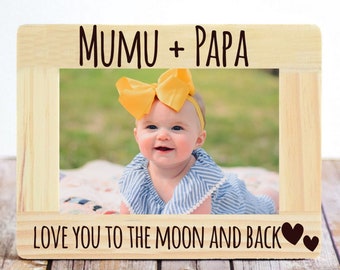 Gepersonaliseerde gegraveerde houten fotolijst: 'Love You to the Moon'