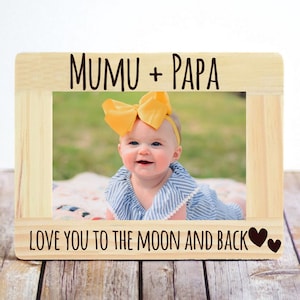 PERSONALIZED - I Love You to the Moon & Back Engraved Natural Wood Picture Frame. Grandparents Day, Birthday, 1st Time Grandpa, Grandma Gift