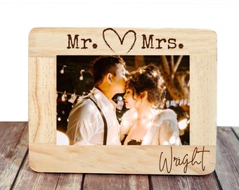 Personalized Wedding Photo Frame: Engraved Pine Wood Gift