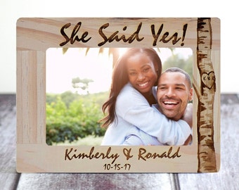 Personalized Engagement Picture Frame, She Said Yes Gift, Engraved Wood