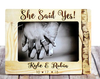 She Said Yes Engagement Gift, Personalized Engagement Gift Custom Picture Frame Gift for Couples, Engagement Keepsake, Engagement Party Gift