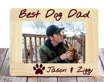 Engraved Wooden Dad Picture Frame: Personalized Pet Photo Gift