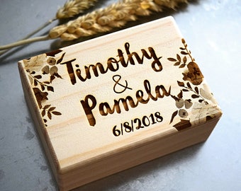 Custom Wedding Ring Box, Wooden Ring Box, Wedding Gift, Ring Bearer Box, Engraved Wooden Box, Custom Names Ring Box, Ring Box