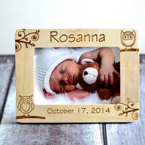 Personalized Baby Frame - New Baby Frame for Parents and Grandparents Frame- Birth Announcement- Wooden picture frame- Rustic- Owl theme