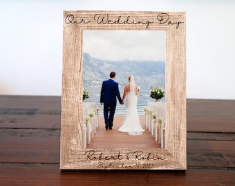 Personalized Wedding Picture Frame | Engraved Anniversary Picture Frame | 5x7 Wedding Photo Frame in White | Custom Engraved Wedding Frame