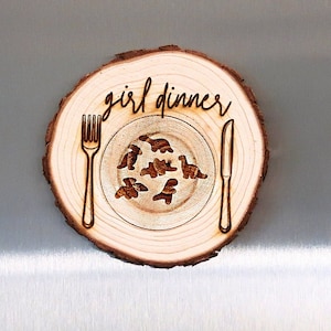 Girl Dinner / Meme / Fridge Magnet / Dino Chicken Nuggets / Funny Gift/ Dorm Decor / Home Decor / Funny Office Gift / Engraved