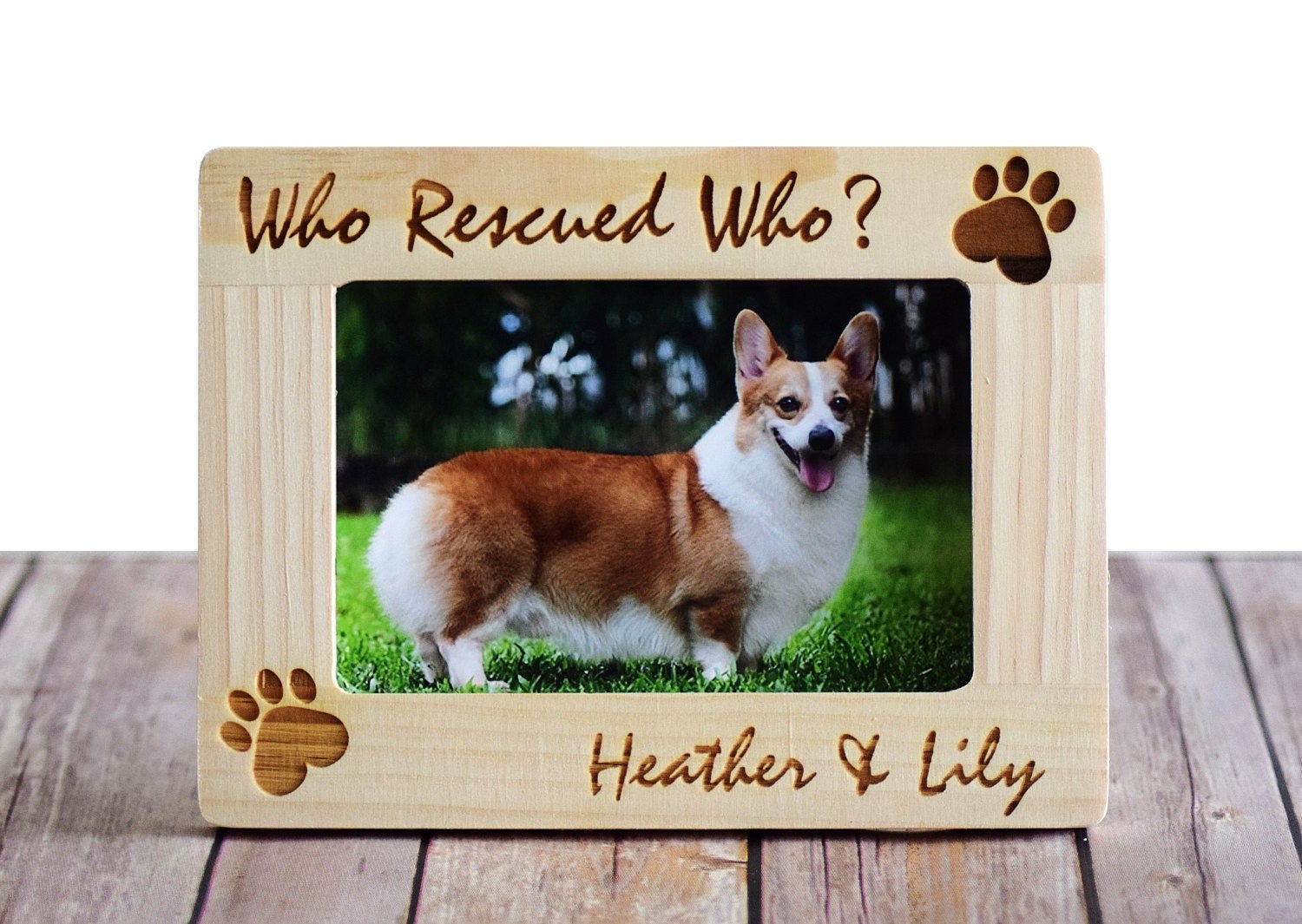 Who Rescued Who Personalized Pet Picture Photo Frame - Custom Adoption Frames - Lover Gifts - Dog Ca