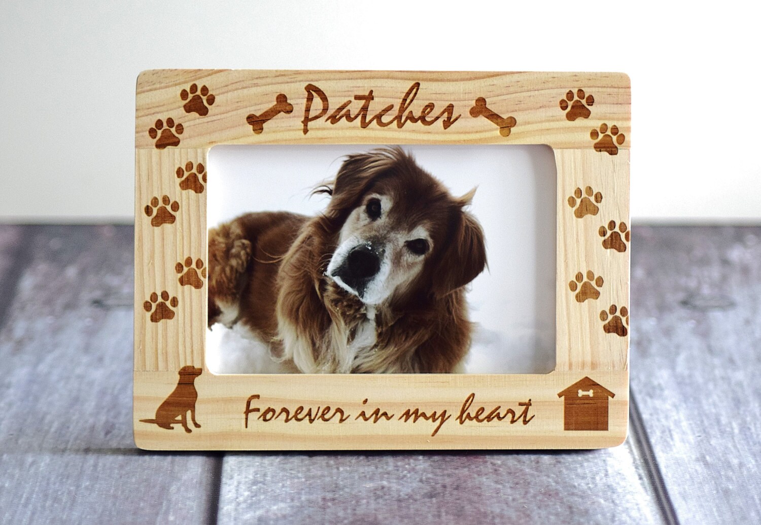 Pet Memorial Frame Dog Memorial Frame Forever in Our Hearts Wood Burned