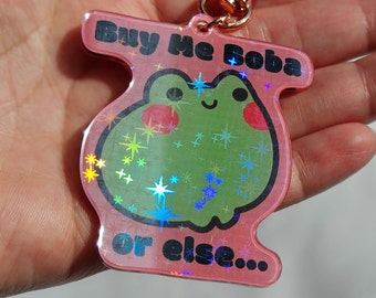 Kawaii Holographic Frog Keychain, Boba Keychain