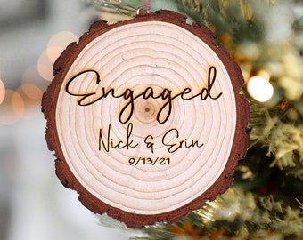 Engaged Ornament- Engagement Ornament- Engagement Gift- Custom Ornament-Engagement Announcement- Couples Ornament - Engraved