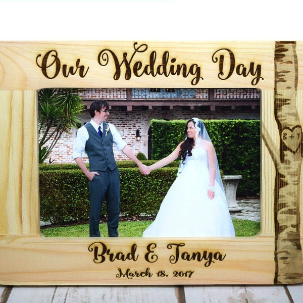 Personalized Wedding Frame- Wood Burned Picture Frame- Rustic Wedding Frame- Custom Frames
