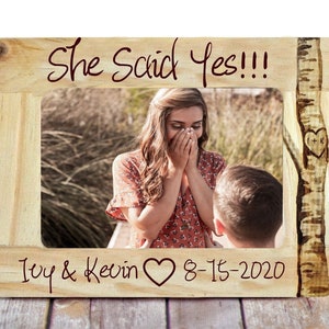 She Said Yes Picture Frame Gift Engagement Engraved Frame Engaged Gift Personalized Custom Picture Frame Recently Engaged Couple