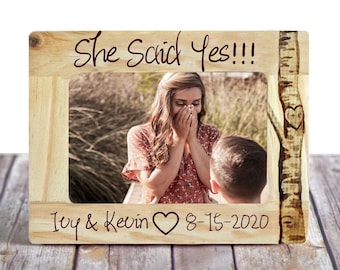 Personalized Engagement Picture Frame: Engraved Wood Gift