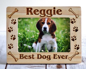 Personalized Pet Photo Frame – Engraved Wood, Dog Lover Gift