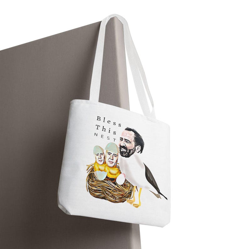 Eco-Friendly Tote Bag, Funny Gifts, Funny Tote Bag, Cage Free Birds, housewarming, meme gift, Bless this nest Cage Free Birds image 2