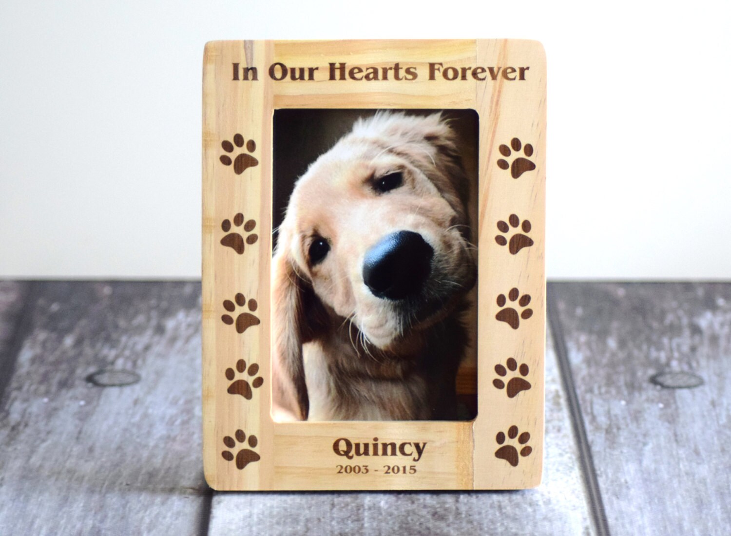 4x6 in Our Hearts Forever Personalized Wood Pet Memorial Picture Frame ...