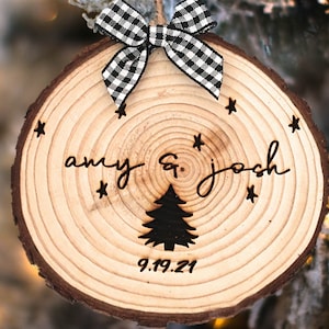 Personalized Our First Christmas Engaged Ornament - 2022 Engagement Ornament - Gift For Couple - Engagement Gift - Wood Engaged Ornament