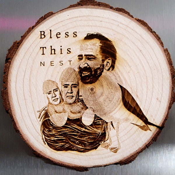 Funny wooden magnet, Cage Free Birds, housewarming, meme gift, Bless this nest
