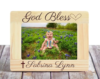 Personalized Baptism Picture Frame, Engraved Baby Baptism Gift for Godchild, Catholic Baptism Gift